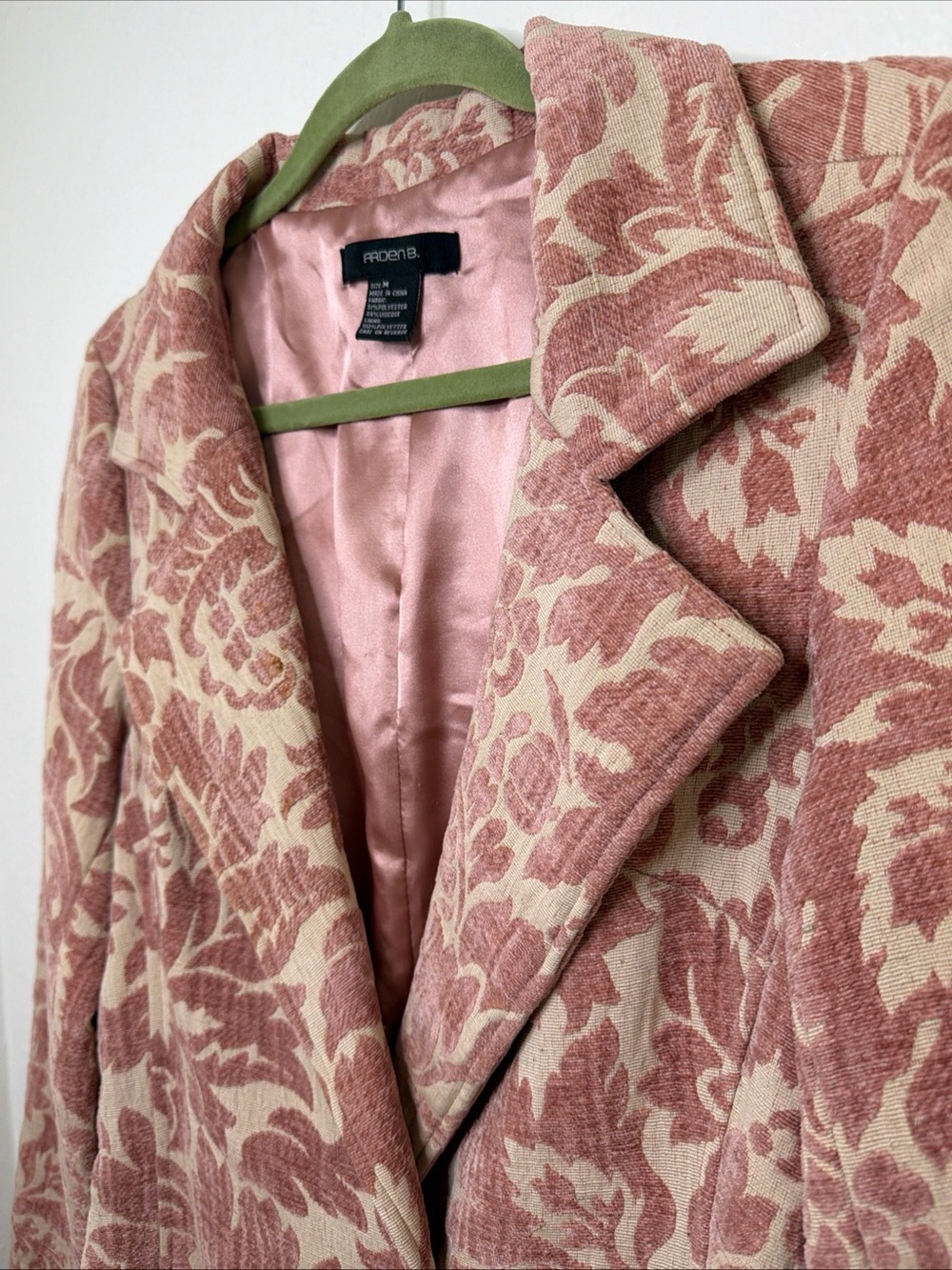 Y2K Arden B. blush pink floral brocade tapestry trench coat size medium - Picture 4 of 12